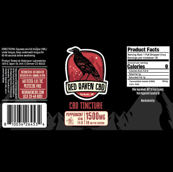 Red Raven CBD for People combines powerful levels of hemp CBD in Alaska with natural peppermint oil and MCT, for a refreshing and simple way to get your daily dose. Each dropper contains a full 50mg of CBD. Hold under your tongue for 60-90 seconds for maximum absorption.